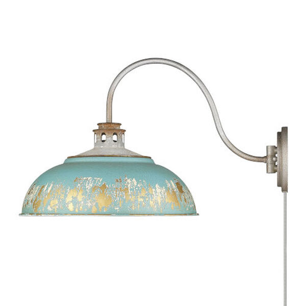 Kinsley Aged Galvanized Steel One-Light Articulating Wall Sconce with Antique Teal Shade, image 4